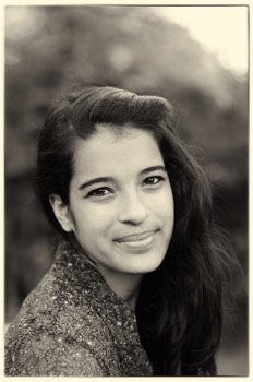 girl with beautiful smile portrait photo   teenage black and white portrait